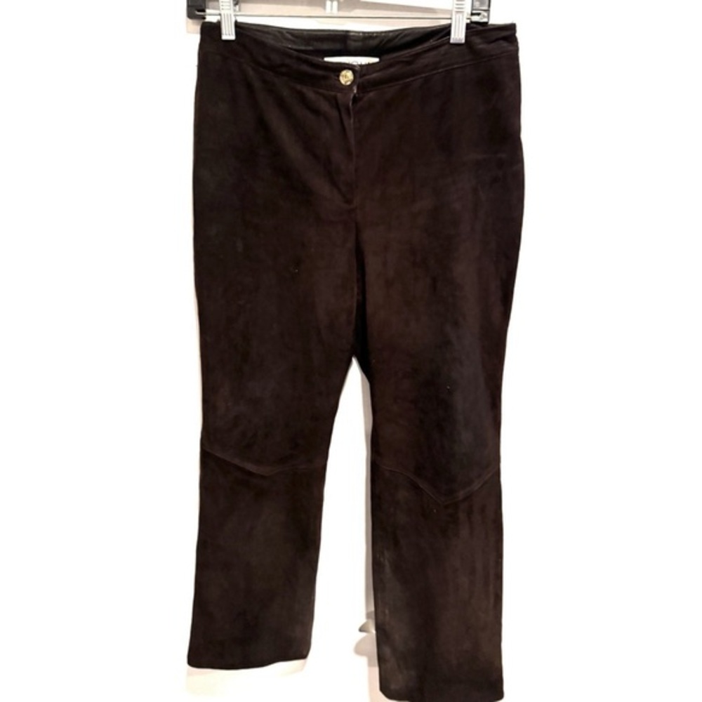 VTG St. John Collection 100% leather suede Brown Soft Pants US6 Equestrian silk